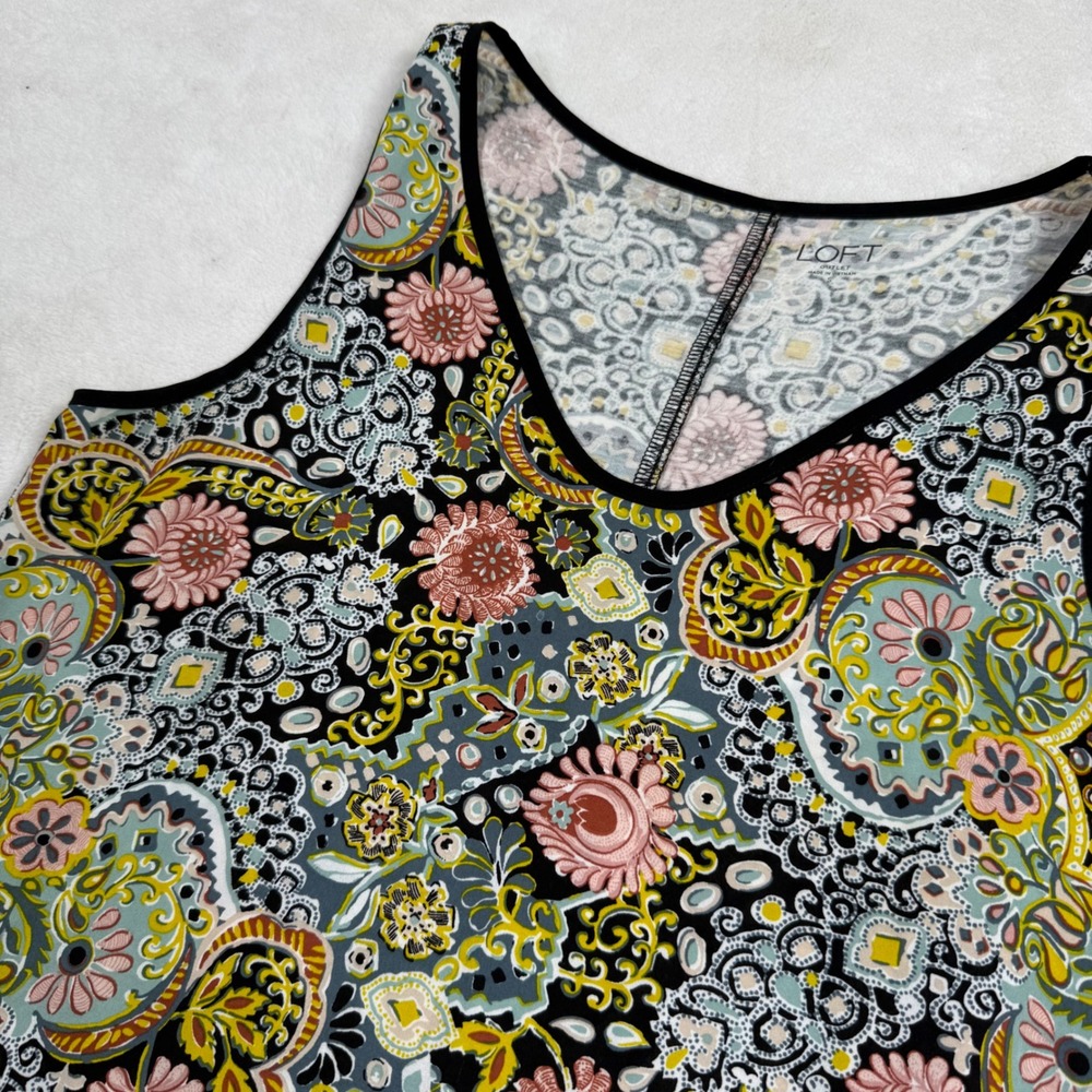 Loft Outlet‎ Womens Small Paisley Floral V-Neck Tank Top Sleeveless Black Pink S